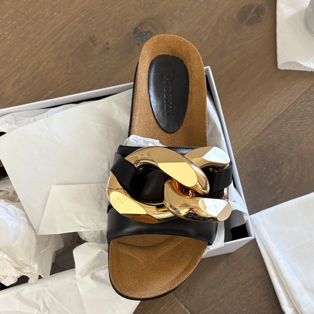 NWT JW ANDERSON Black and Gold Chain Sandals size 40